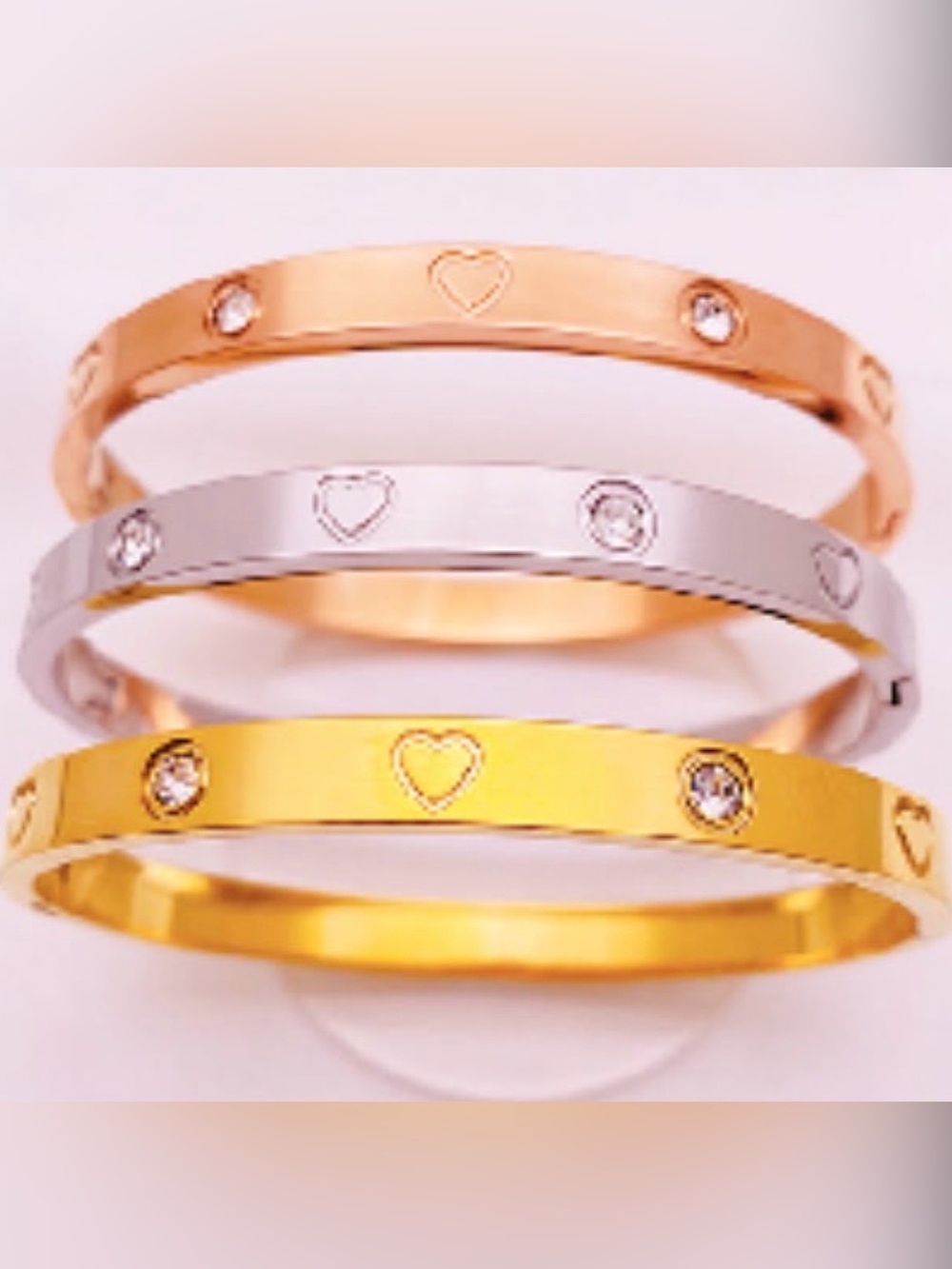 Gold Heart Bangle Bracelet Trio